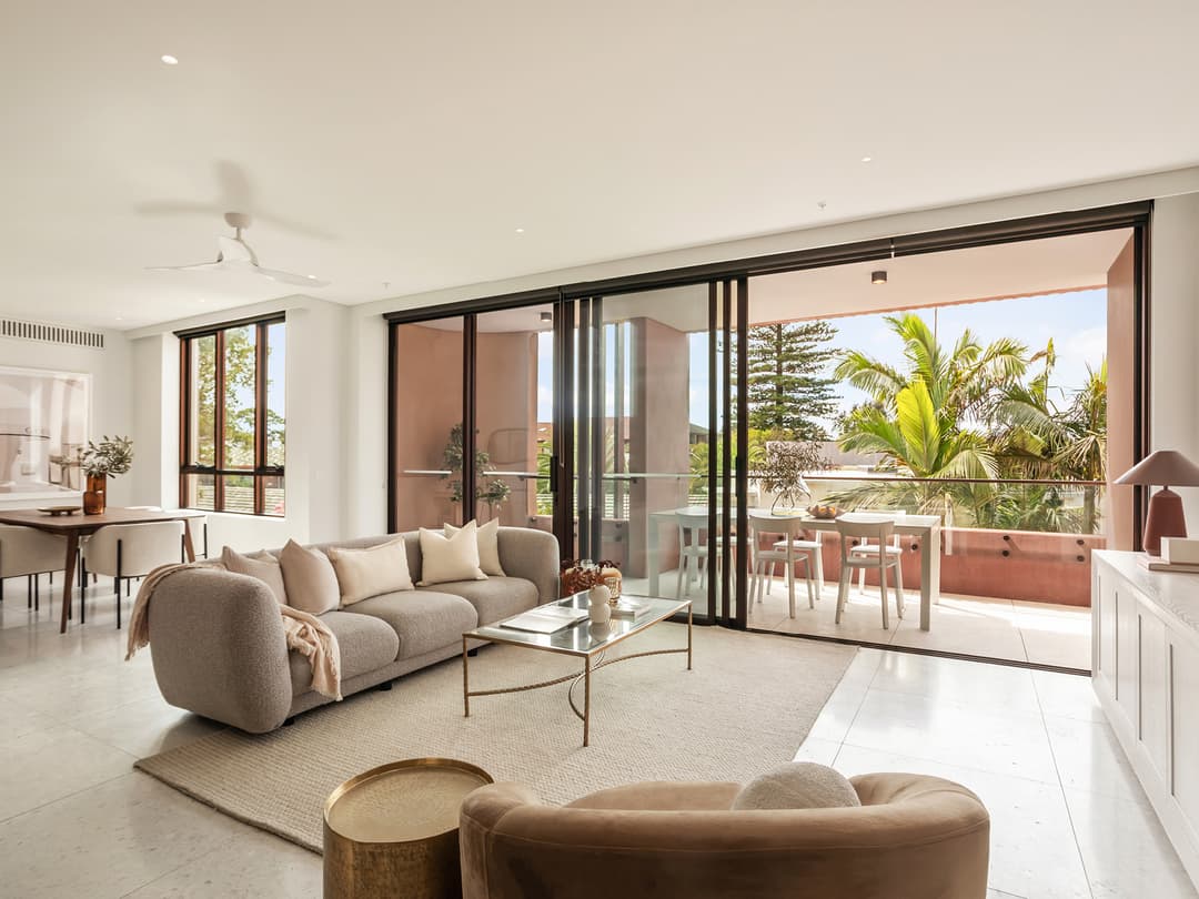 Contemporary living room with floor-to-ceiling windows