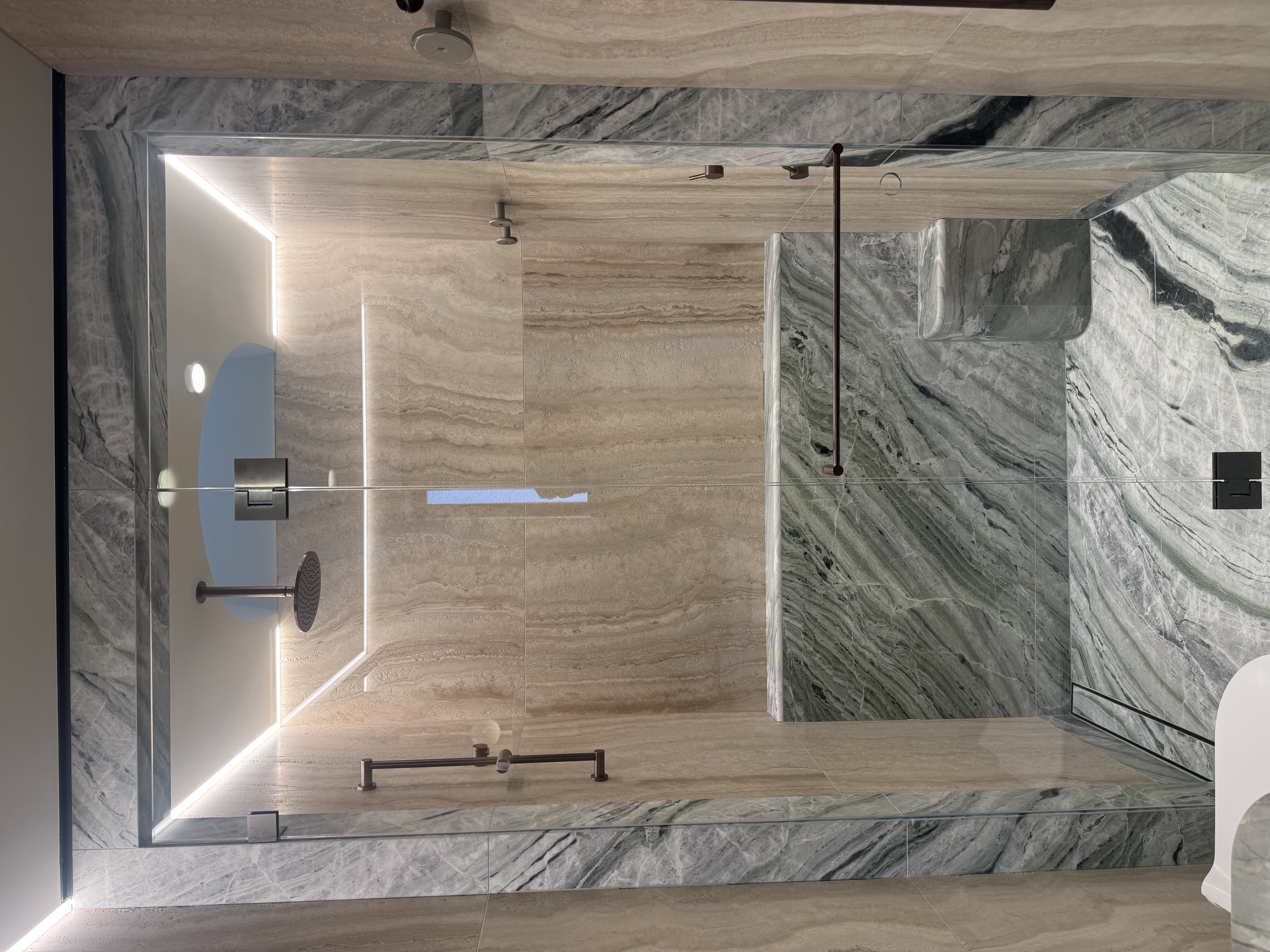 Complete marble bathroom renovation with professional caulking overview in Mosman