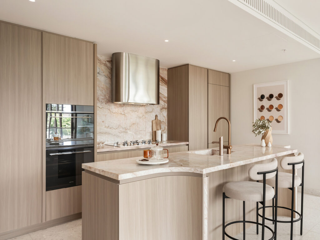 contemporary kitchen marble benchtop timber cabinetry dwell