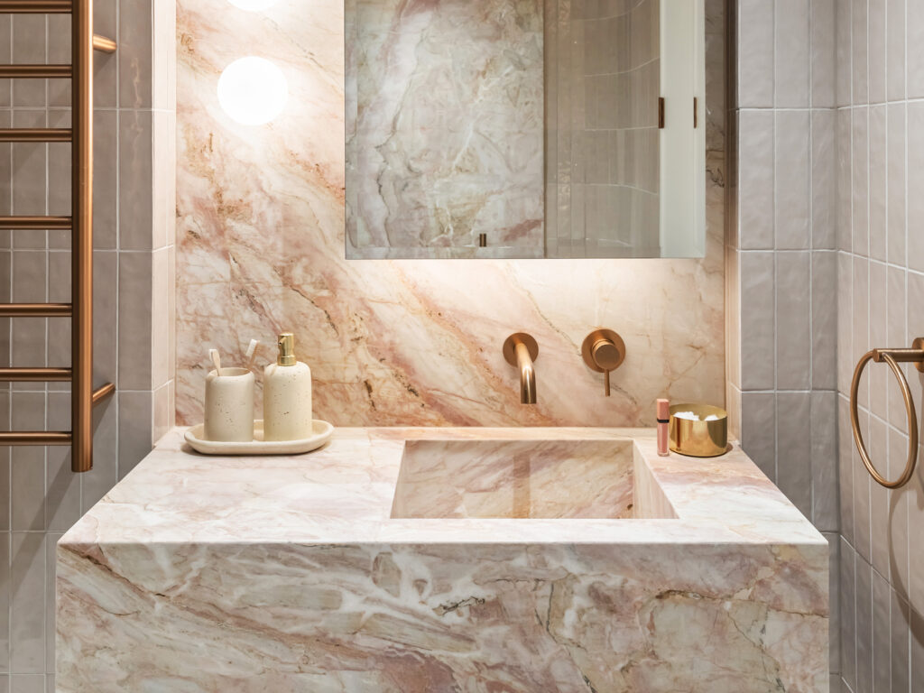 luxury marble vanity bronze tapware bathroom sealing dwell